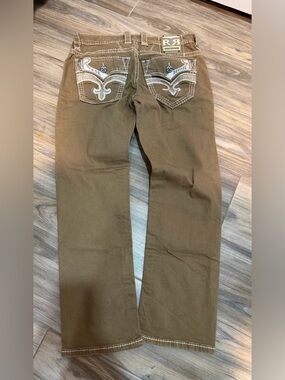 Rock Revival Men's Straight Jeans in Brown with Embroidered Back Pockets